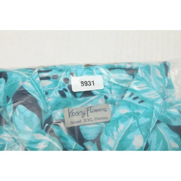 Kenny Flowers Shirt Mens 2XL Blue Floral Rayon Short Sleeve Button Up Island